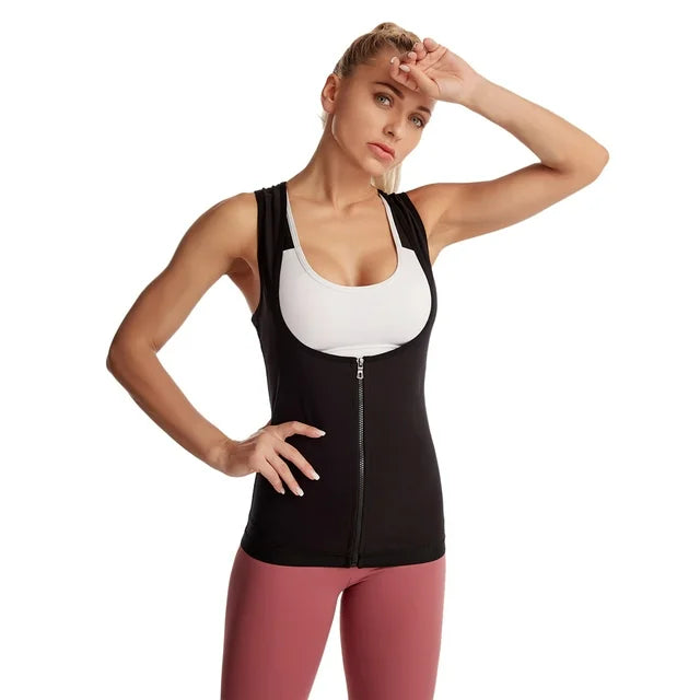 Women's Sauna Waist Trainer - Hourglass Sweat Tank Top Shaper with Zipper