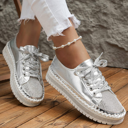 Women Rhinestone Lace-up Sneakers