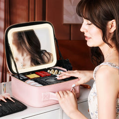 Travel Makeup Case with LED Light & Mirror Portable
