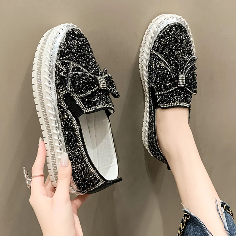 Shining Crystal Bowknot Flats Rhinestone Shoes