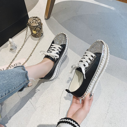 Women Rhinestone Lace-up Sneakers