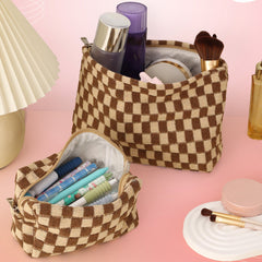 Checkered Cosmetic Bag Set