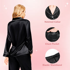 Women Silk pyjama Set - Long Sleeve Top & Elastic Waistband Pants