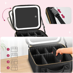 Travel Makeup Case with LED Light & Mirror Portable