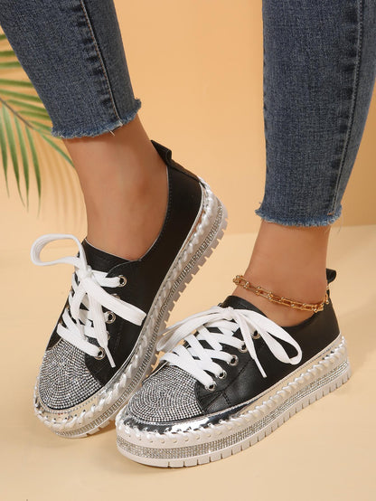 Women Rhinestone Lace-up Sneakers