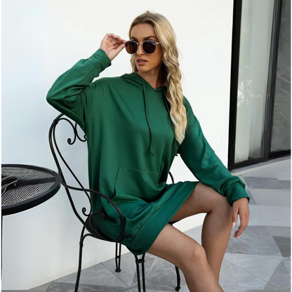 Women's Oversized Pullover Hoodie Dress with Long Sleeve & Split Hem