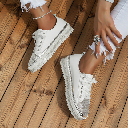 Women Rhinestone Lace-up Sneakers