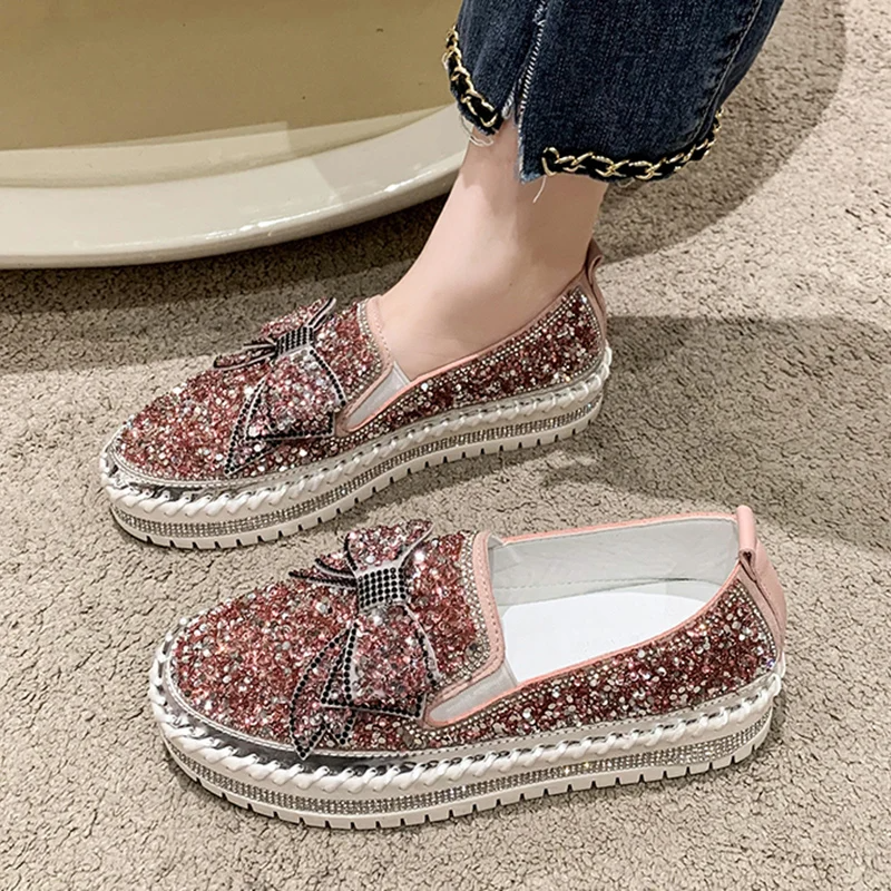 Shining Crystal Bowknot Flats Rhinestone Shoes