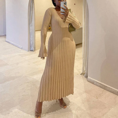 Sleeve Kintted Trending Long Dress