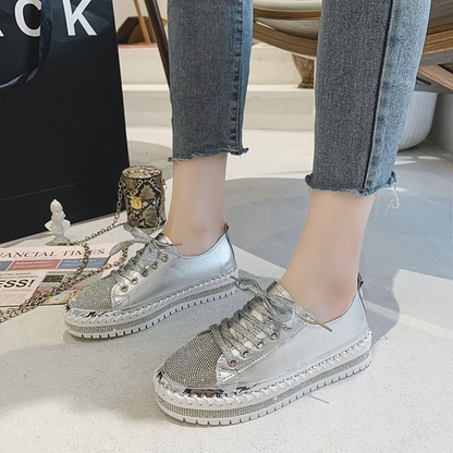 Women Rhinestone Lace-up Sneakers