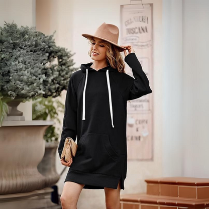 Women's Oversized Pullover Hoodie Dress with Long Sleeve & Split Hem