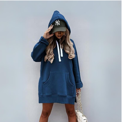 Women's Oversized Pullover Hoodie Dress with Long Sleeve & Split Hem