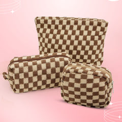 Checkered Cosmetic Bag Set