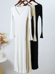 Sleeve Kintted Trending Long Dress