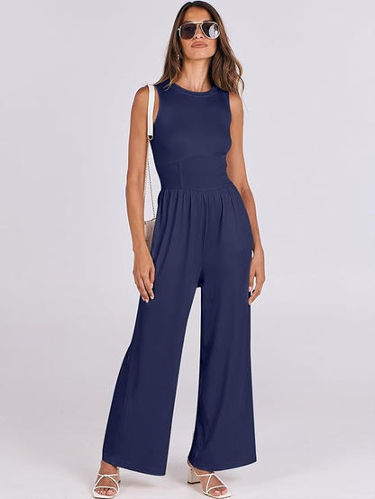 SOLID SLEEVELESS WIDE LEG JUMPSUIT