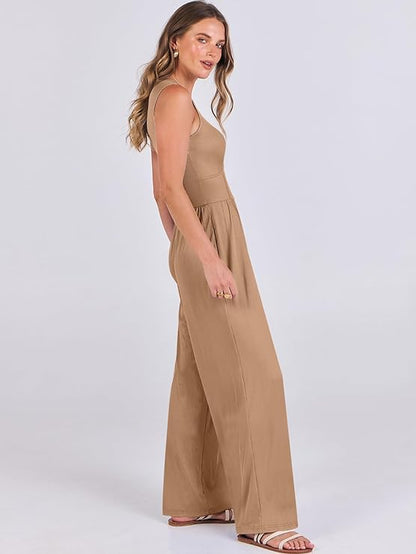 SOLID SLEEVELESS WIDE LEG JUMPSUIT