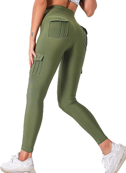 Women High-Waisted Cargo Leggings with Pockets for Yoga, Workout and Daily Wear