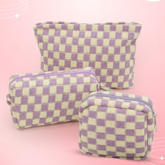 Checkered Cosmetic Bag Set