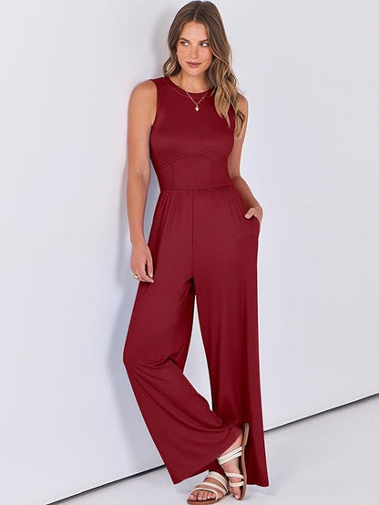 SOLID SLEEVELESS WIDE LEG JUMPSUIT