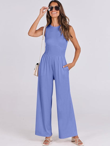 SOLID SLEEVELESS WIDE LEG JUMPSUIT