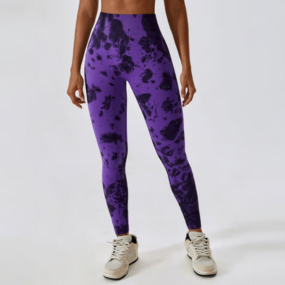 Seamless Tie Dye Scrunch Butt Lifting Elastic Leggings for Yoga and Workout