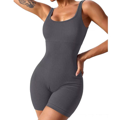 Slim-Fit U-Neck Seamless Romper - Tummy Control Bodycon Bodysuit