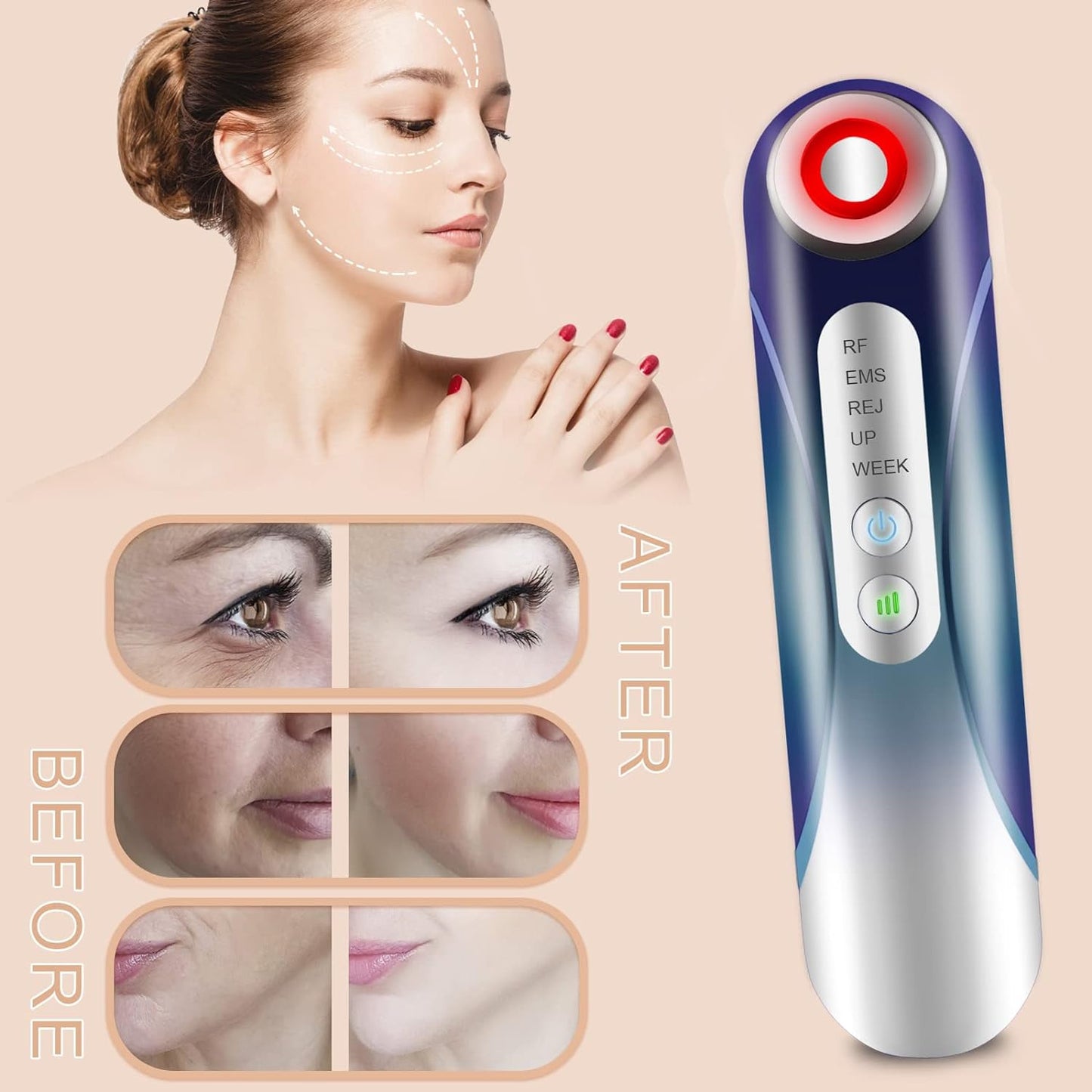 Home Anti-Aging Massage & Skin Tightening Device with Light Therapy, EMS and High Frequency