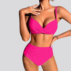 High waist Tummy Control Bikini Set with Chic Cutout and Ruched Design