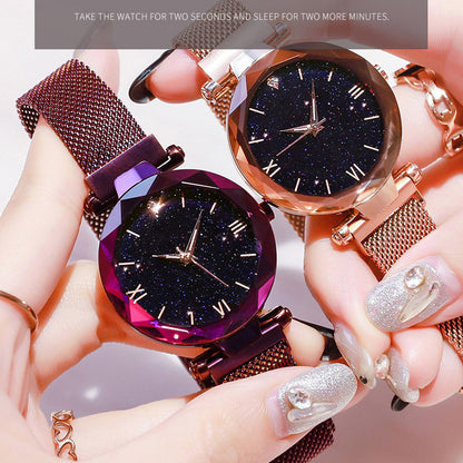 Women Starry Sky Watch with Luxury Magnetic Mesh Band