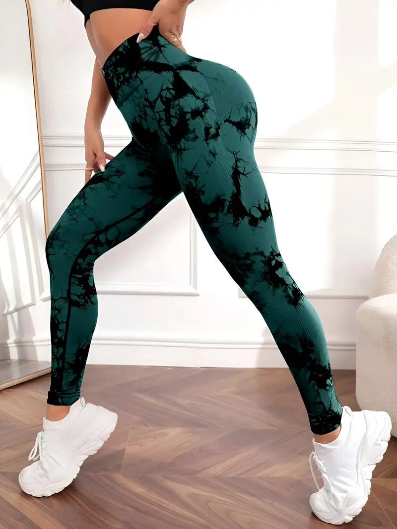 Seamless Tie Dye Scrunch Butt Lifting Elastic Leggings for Yoga and Workout