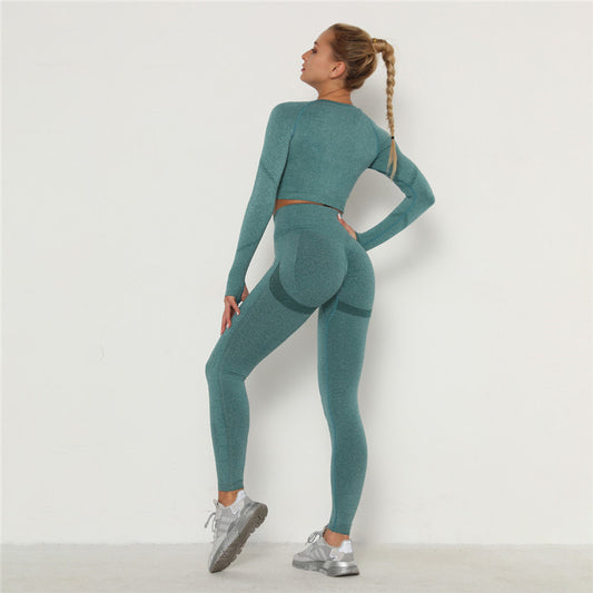Seamless Hollow Long Sleeve Yoga Suit - High Waist Yoga Pants and Slim Hip Lifting Tights for Sports, Fitness and Yoga