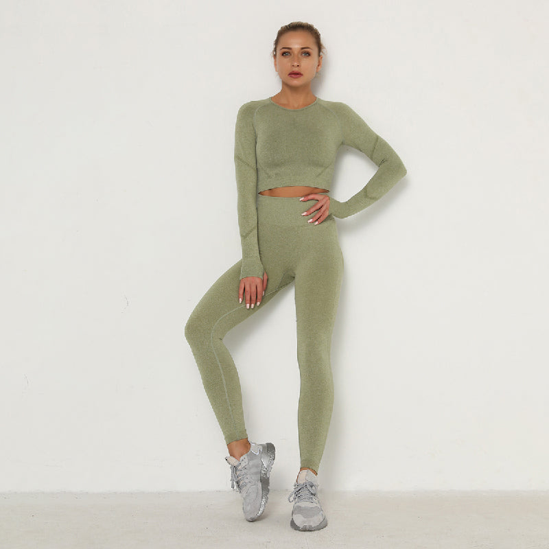 Seamless Hollow Long Sleeve Yoga Suit - High Waist Yoga Pants and Slim Hip Lifting Tights for Sports, Fitness and Yoga