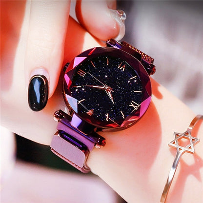 Women Starry Sky Watch with Luxury Magnetic Mesh Band